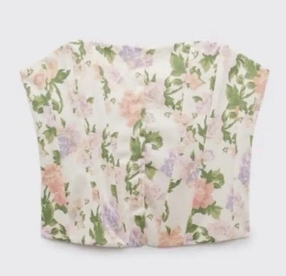 NWT ZARA floral coquette girl boned floral corset cottagecore festival XS